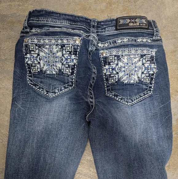 Grace in LA Women's Dark Blue Embroidered Boot Cut Jeans - Picture 12 of 12